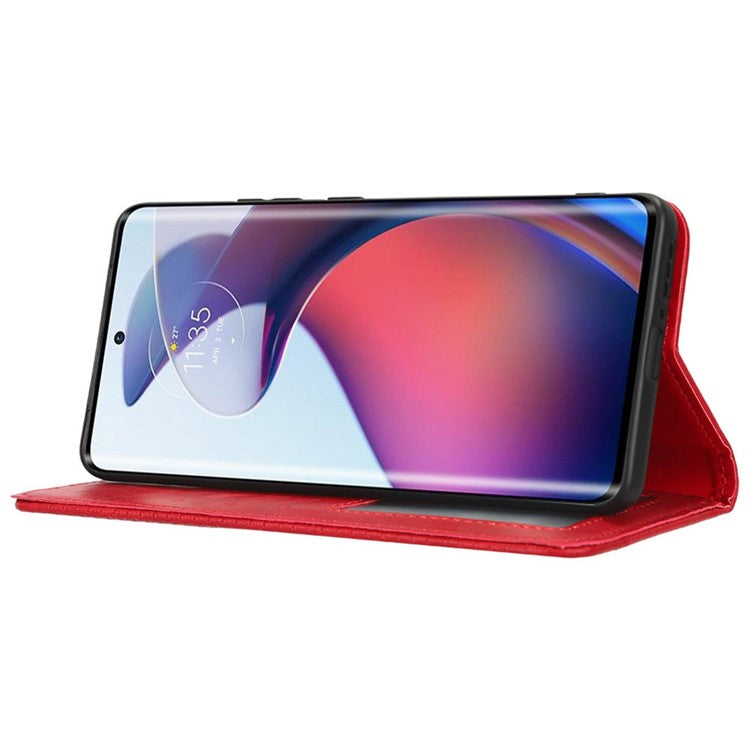 For Motorola Moto S30 Pro 5G / Edge 30 Fusion 5G Auto Closing Magnetic Shockproof Case Retro PU Leather Phone Wallet Stand Protective Cover - Red