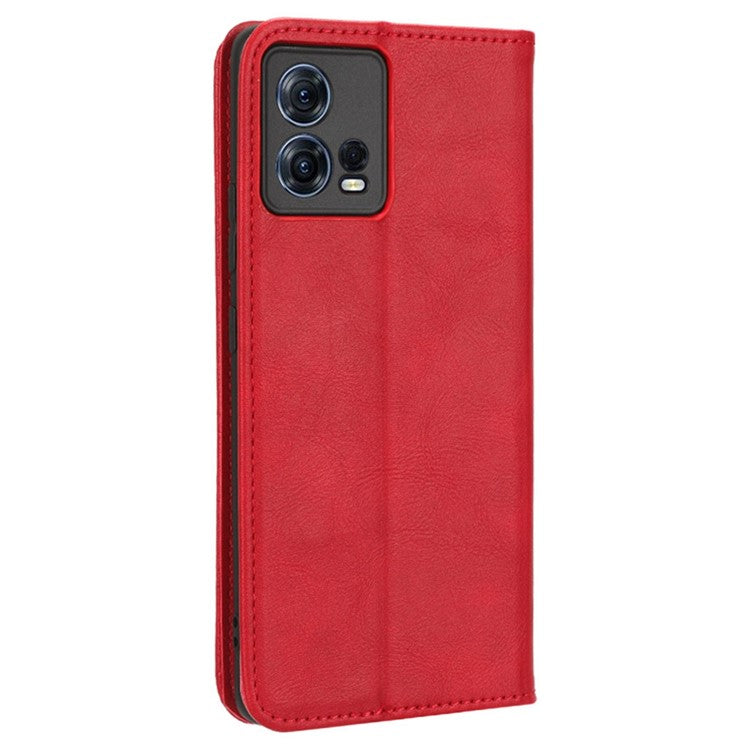 For Motorola Moto S30 Pro 5G / Edge 30 Fusion 5G Auto Closing Magnetic Shockproof Case Retro PU Leather Phone Wallet Stand Protective Cover - Red