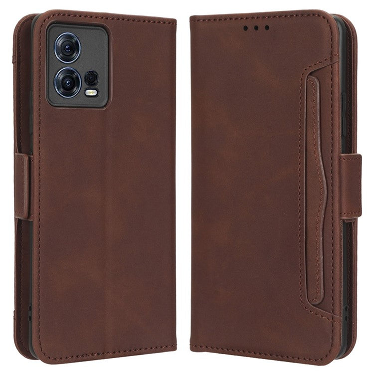For Motorola Moto S30 Pro 5G / Edge 30 Fusion 5G PU Leather Multiple Card Slots Case Foldable Stand Wallet Phone Drop-proof Cover - Brown