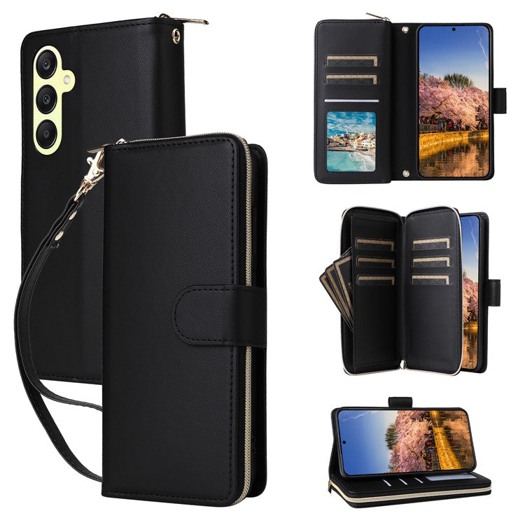 R20 For Samsung Galaxy A25 5G (Global) (161.0 X 76.5 X 8.3mm) Case Zipper Pocket Leather Cover - Black