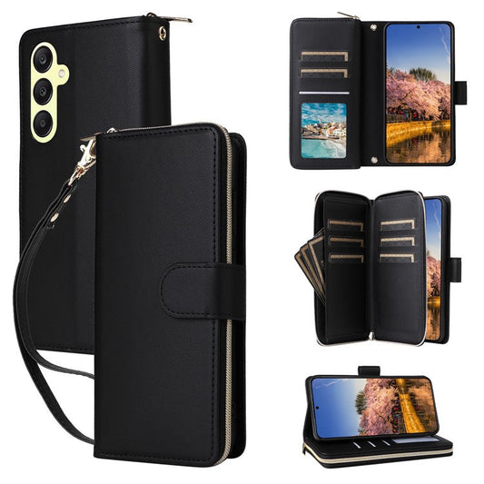 R20 For Samsung Galaxy A25 5G (Global) (161.0 X 76.5 X 8.3mm) Case Zipper Pocket Leather Cover - Black