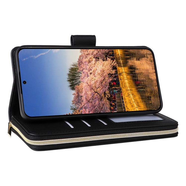 R20 For Samsung Galaxy A25 5G (Global) (161.0 X 76.5 X 8.3mm) Case Zipper Pocket Leather Cover - Black