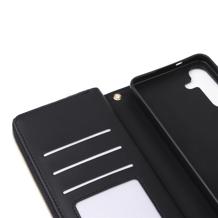 R20 For Samsung Galaxy A25 5G (Global) (161.0 X 76.5 X 8.3mm) Case Zipper Pocket Leather Cover - Black