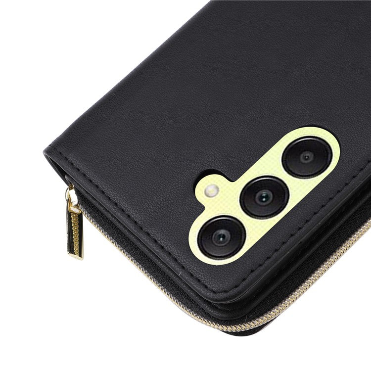 R20 For Samsung Galaxy A25 5G (Global) (161.0 X 76.5 X 8.3mm) Case Zipper Pocket Leather Cover - Black