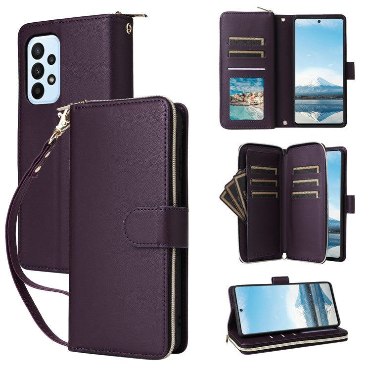 R20 For Samsung Galaxy A23 4G / A23 5G (Global Version) Leather Case Zipper Pocket Stand - Dark Purple