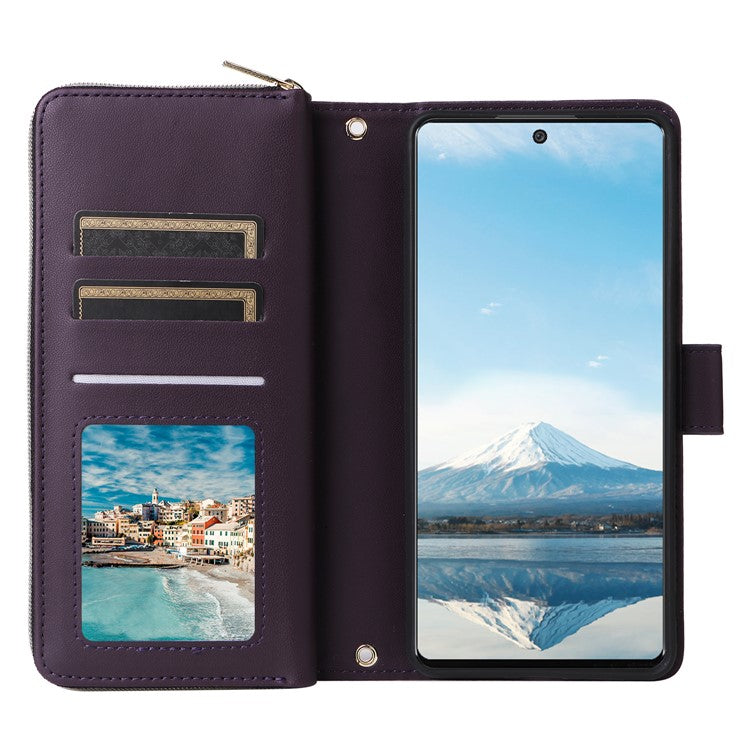 R20 For Samsung Galaxy A23 4G / A23 5G (Global Version) Leather Case Zipper Pocket Stand - Dark Purple