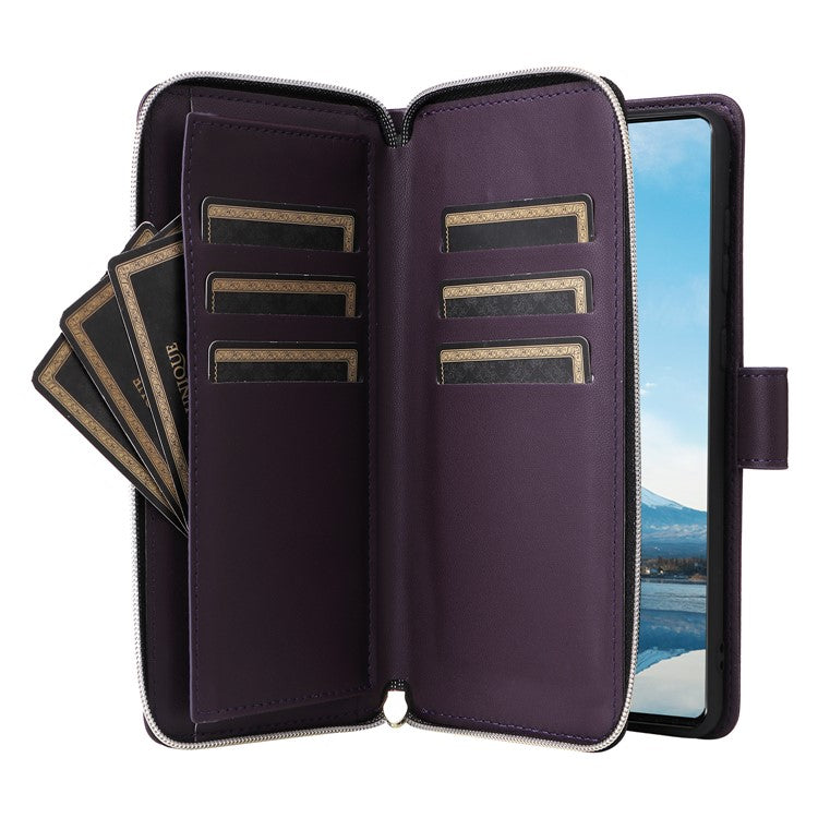 R20 For Samsung Galaxy A23 4G / A23 5G (Global Version) Leather Case Zipper Pocket Stand - Dark Purple