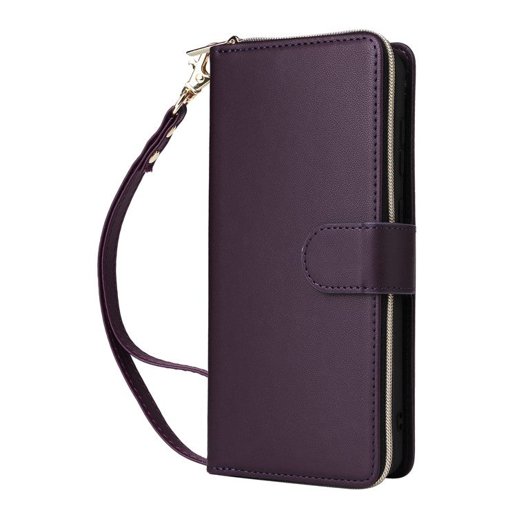 R20 For Samsung Galaxy A23 4G / A23 5G (Global Version) Leather Case Zipper Pocket Stand - Dark Purple
