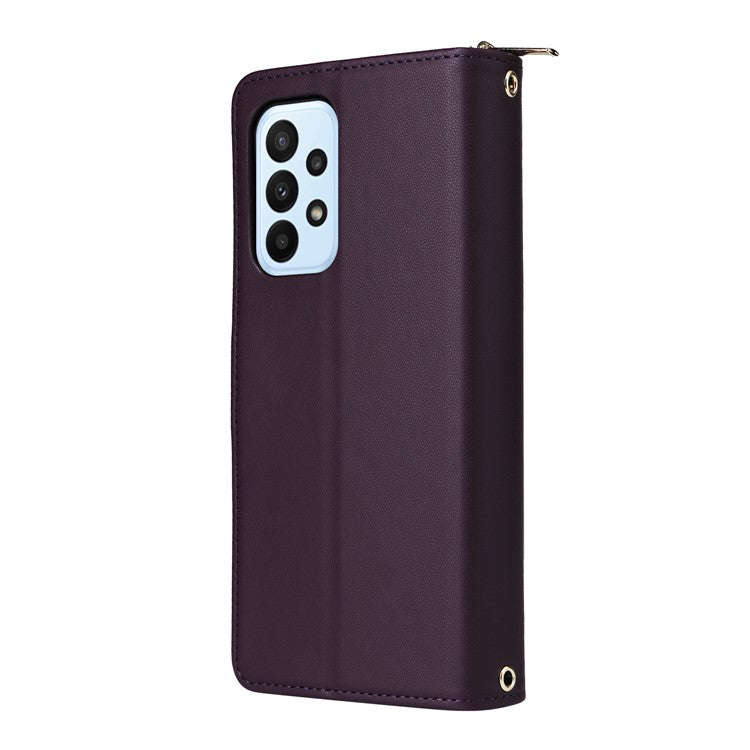R20 For Samsung Galaxy A23 4G / A23 5G (Global Version) Leather Case Zipper Pocket Stand - Dark Purple