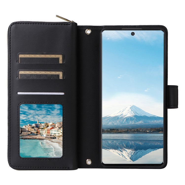 R20 For Samsung Galaxy A23 4G / A23 5G (Global Version) Leather Case Zipper Pocket Stand - Black