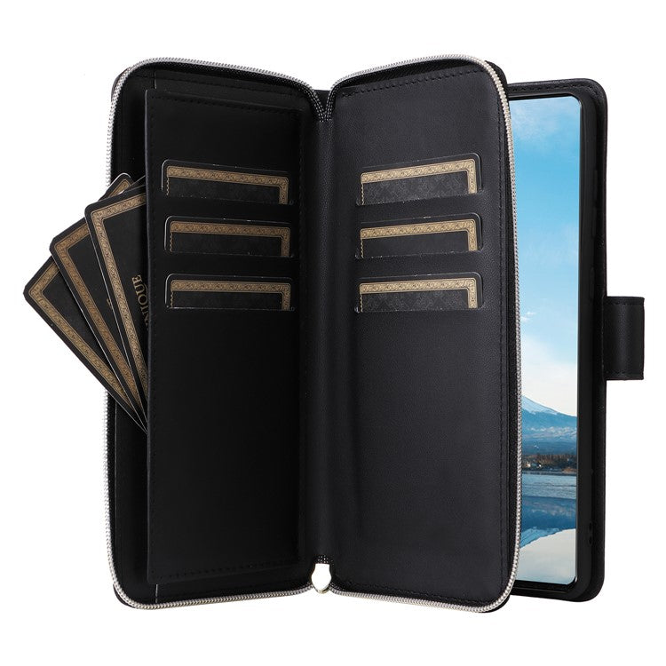R20 For Samsung Galaxy A23 4G / A23 5G (Global Version) Leather Case Zipper Pocket Stand - Black
