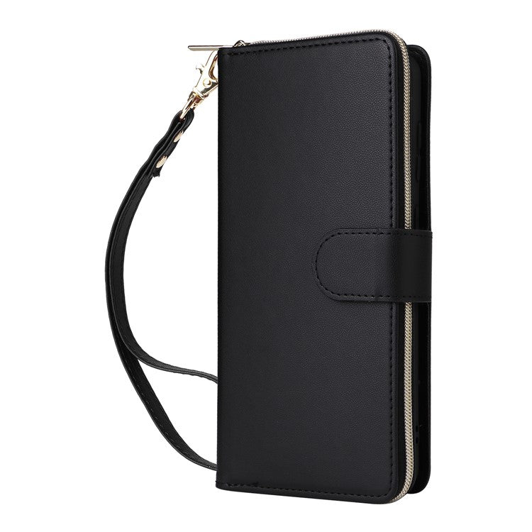 R20 For Samsung Galaxy A23 4G / A23 5G (Global Version) Leather Case Zipper Pocket Stand - Black