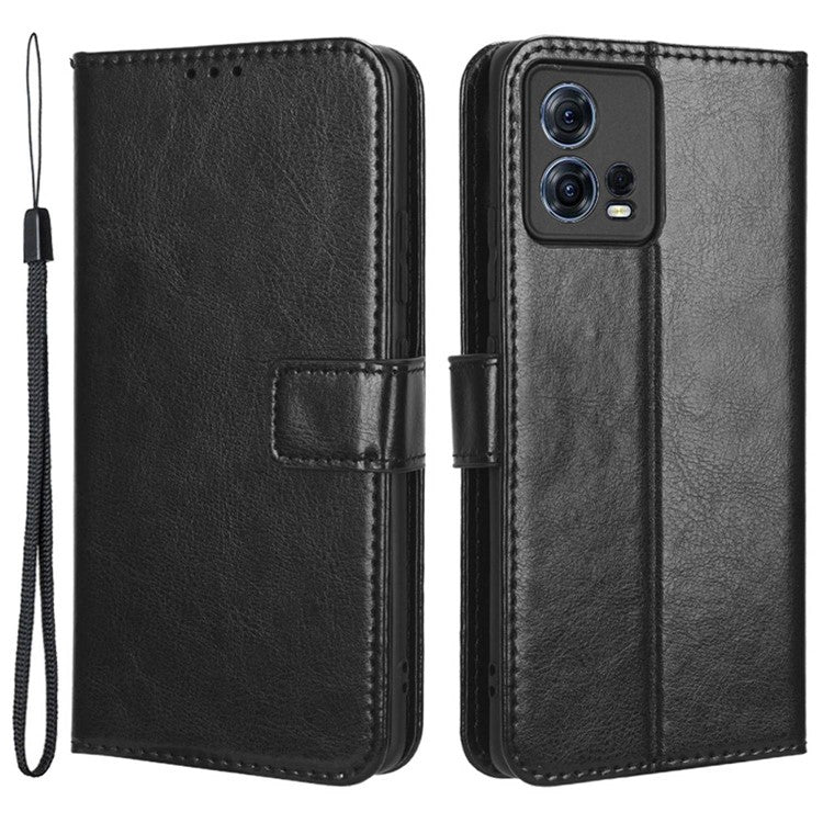 For Motorola Moto S30 Pro 5G / Edge 30 Fusion 5G Crazy Horse Texture Full Protection PU Leather Case Phone Stand Wallet Cover - Black