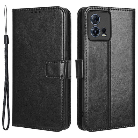 For Motorola Moto S30 Pro 5G / Edge 30 Fusion 5G Crazy Horse Texture Full Protection PU Leather Case Phone Stand Wallet Cover - Black