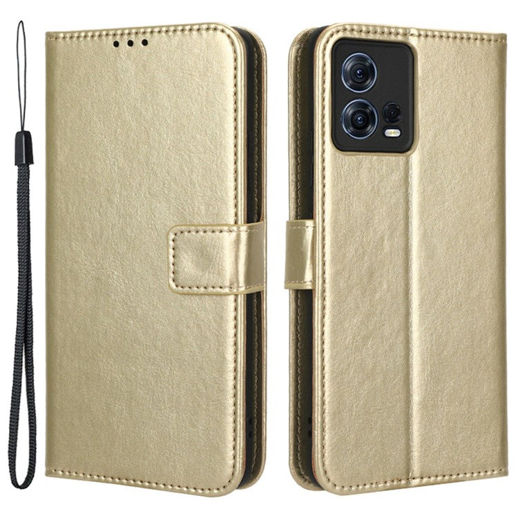 For Motorola Moto S30 Pro 5G / Edge 30 Fusion 5G Crazy Horse Texture Full Protection PU Leather Case Phone Stand Wallet Cover - Gold