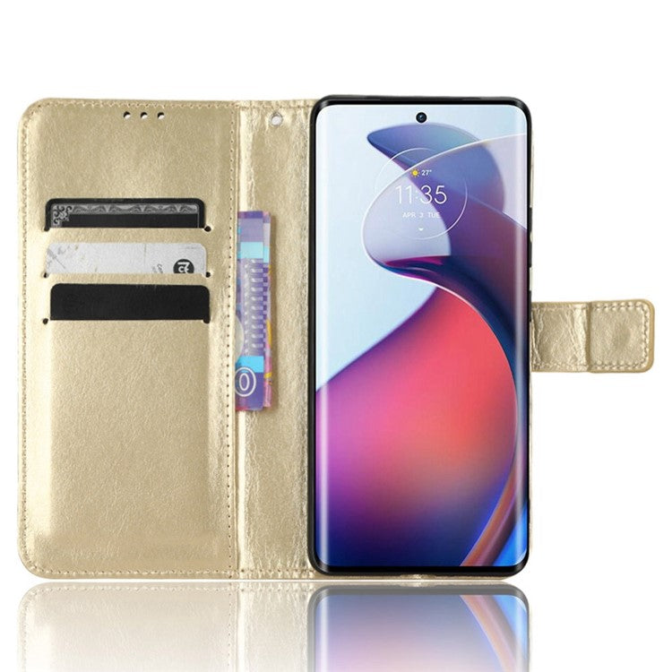 For Motorola Moto S30 Pro 5G / Edge 30 Fusion 5G Crazy Horse Texture Full Protection PU Leather Case Phone Stand Wallet Cover - Gold