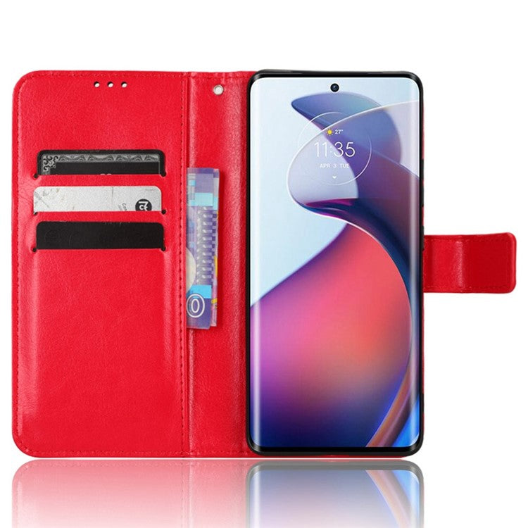 For Motorola Moto S30 Pro 5G / Edge 30 Fusion 5G Crazy Horse Texture Full Protection PU Leather Case Phone Stand Wallet Cover - Red