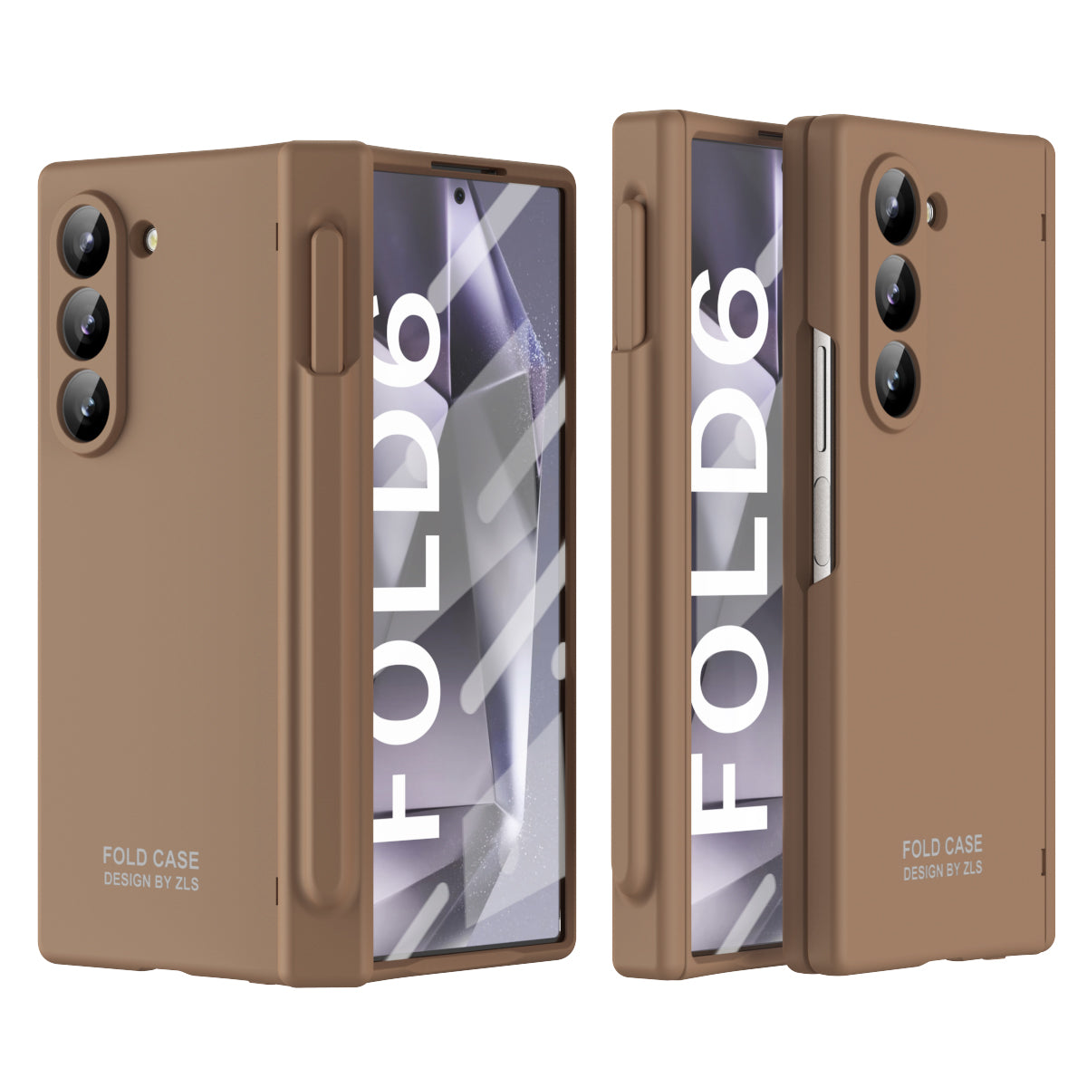 For Samsung Galaxy Z Fold6 5G Case Hinge PC Phone Cover with Stylus / Tempered Glass Film - Coffee