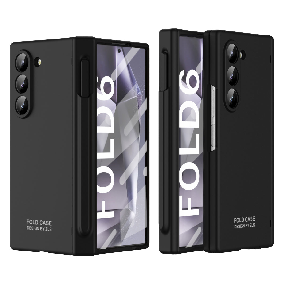 For Samsung Galaxy Z Fold6 5G Case Hinge PC Phone Cover with Stylus / Tempered Glass Film - Black