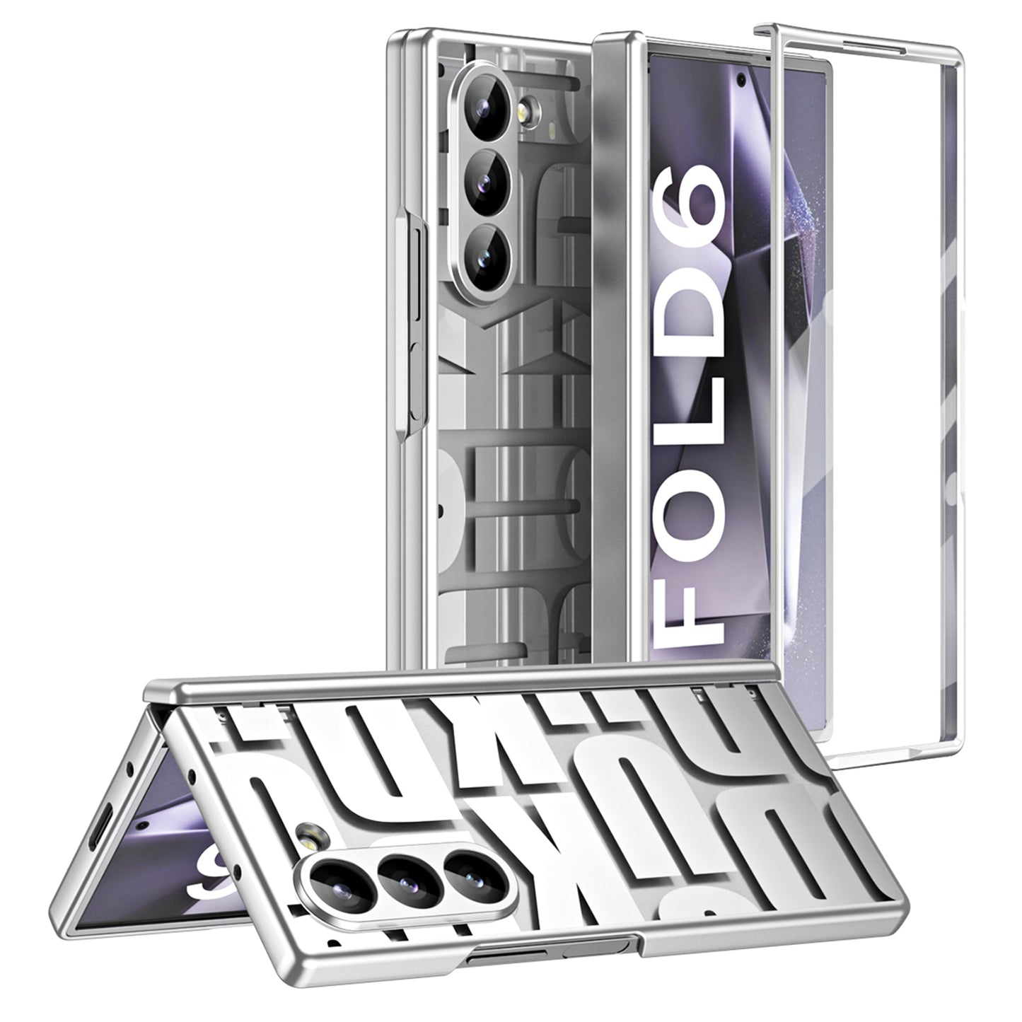 For Samsung Galaxy Z Fold6 5G Case Electroplating PC Phone Cover with Tempered Glass Film - Silver