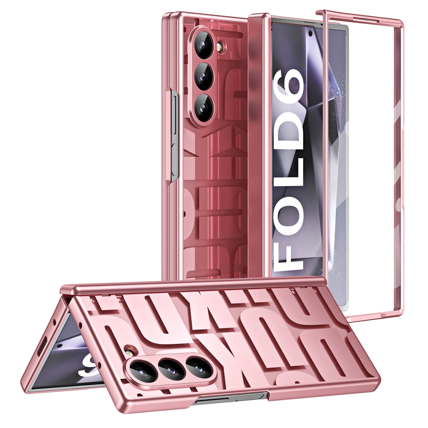 For Samsung Galaxy Z Fold6 5G Case Electroplating PC Phone Cover with Tempered Glass Film - Rose Gold