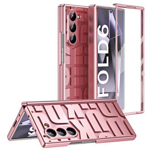 For Samsung Galaxy Z Fold6 5G Case Electroplating PC Phone Cover with Tempered Glass Film - Rose Gold