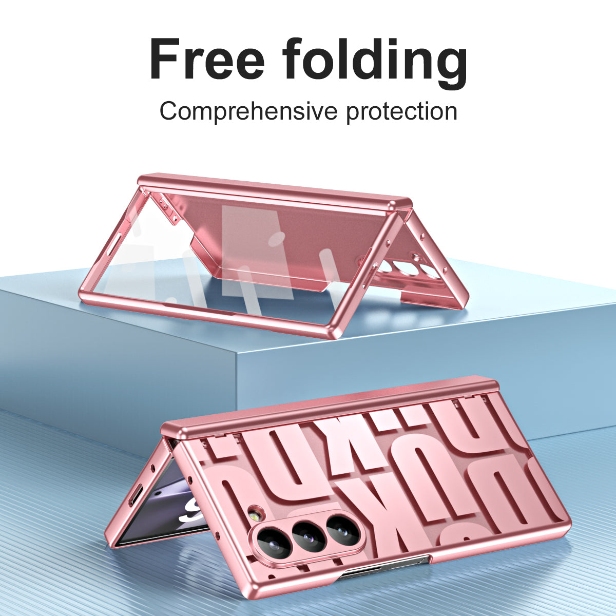 For Samsung Galaxy Z Fold6 5G Case Electroplating PC Phone Cover with Tempered Glass Film - Rose Gold