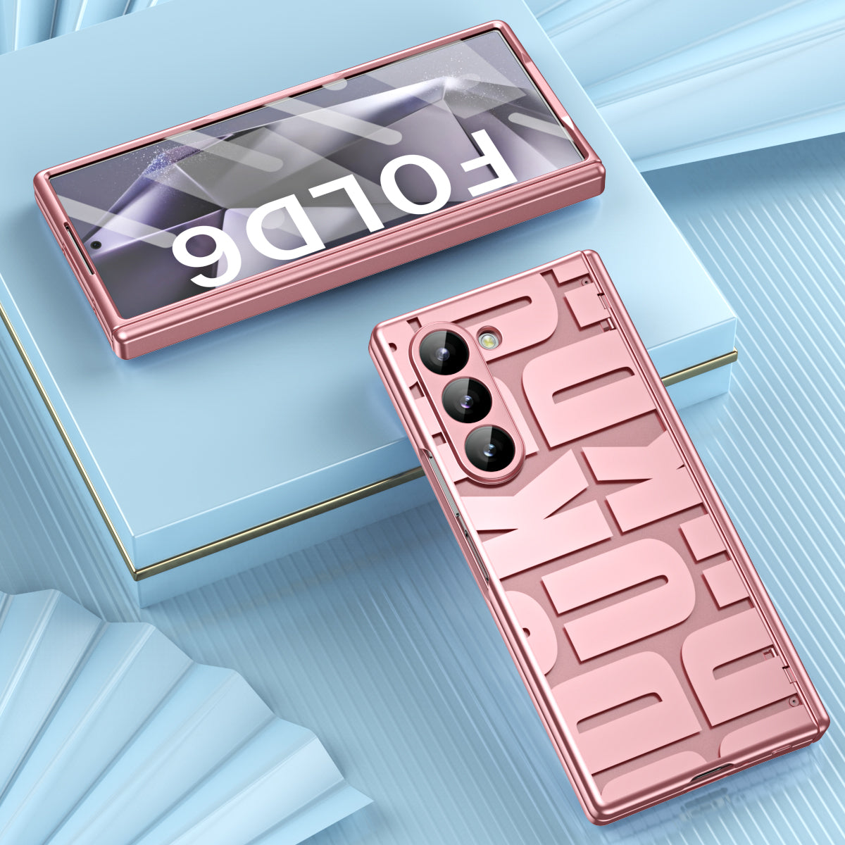 For Samsung Galaxy Z Fold6 5G Case Electroplating PC Phone Cover with Tempered Glass Film - Rose Gold