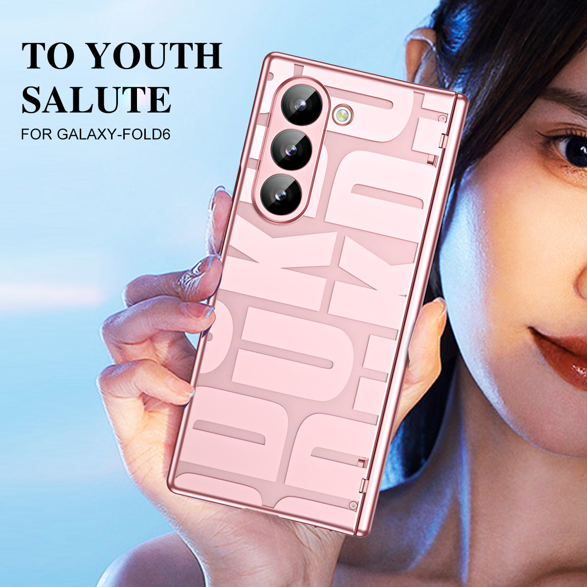 For Samsung Galaxy Z Fold6 5G Case Electroplating PC Phone Cover with Tempered Glass Film - Rose Gold