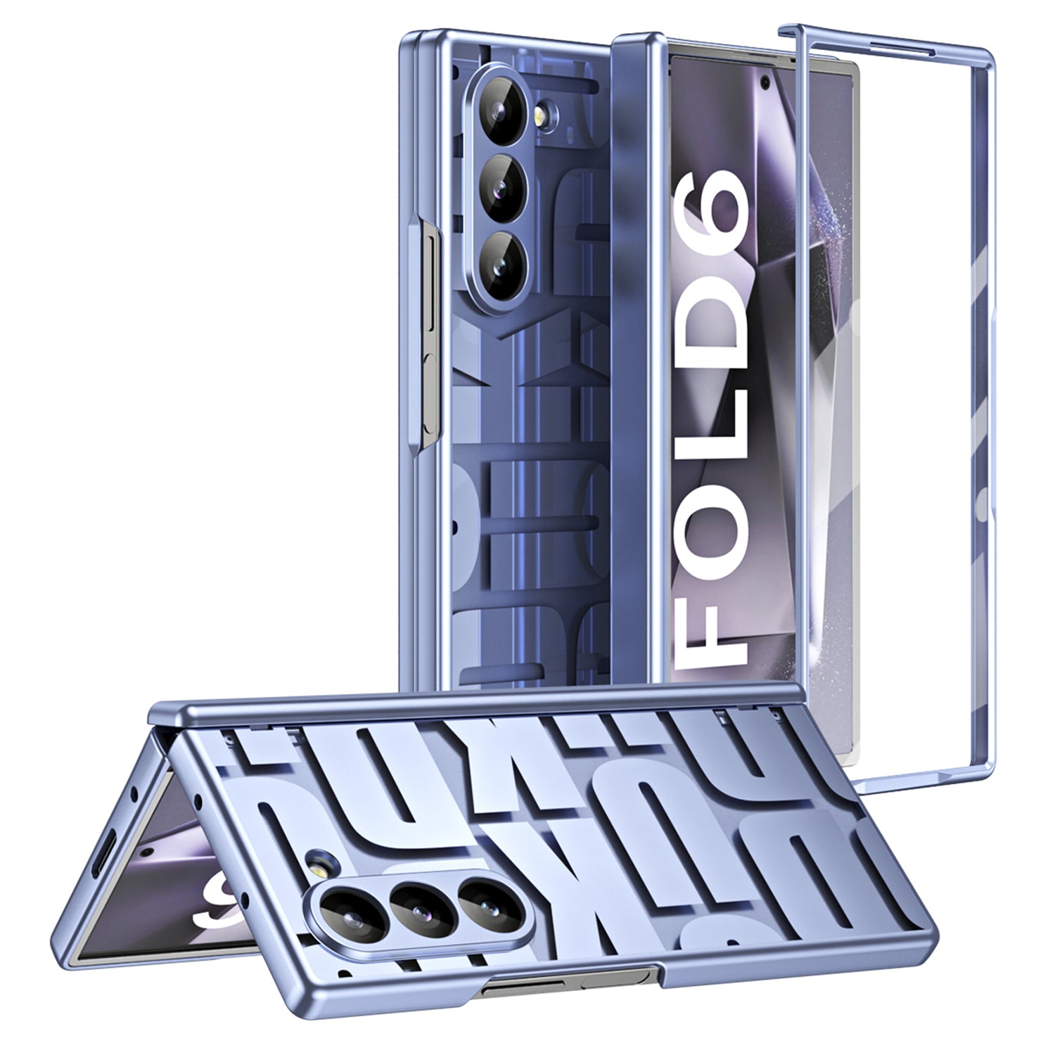 For Samsung Galaxy Z Fold6 5G Case Electroplating PC Phone Cover with Tempered Glass Film - Blue