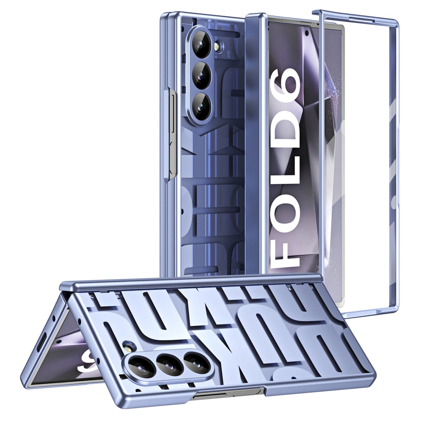 For Samsung Galaxy Z Fold6 5G Case Electroplating PC Phone Cover with Tempered Glass Film - Blue