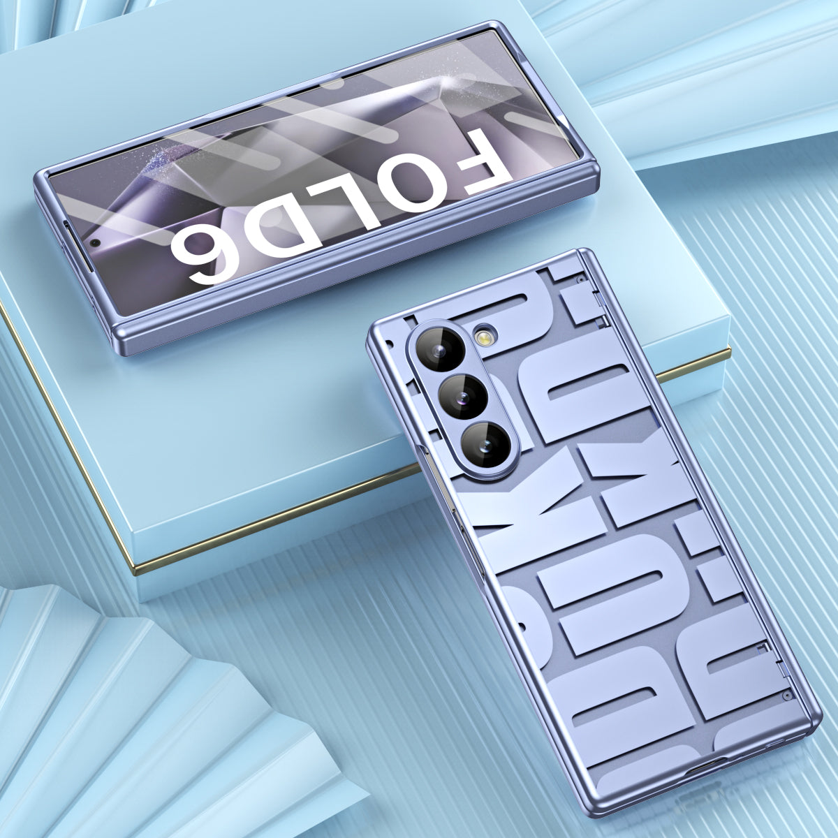 For Samsung Galaxy Z Fold6 5G Case Electroplating PC Phone Cover with Tempered Glass Film - Blue