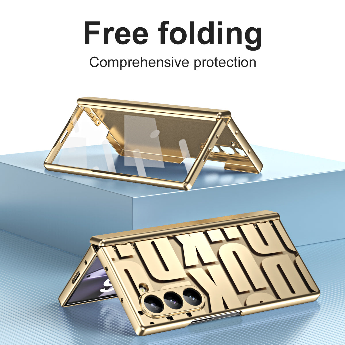For Samsung Galaxy Z Fold6 5G Case Electroplating PC Phone Cover with Tempered Glass Film - Gold