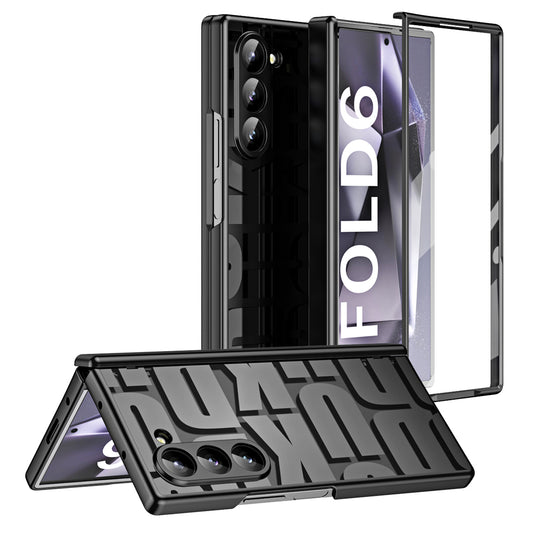 For Samsung Galaxy Z Fold6 5G Case Electroplating PC Phone Cover with Tempered Glass Film - Black
