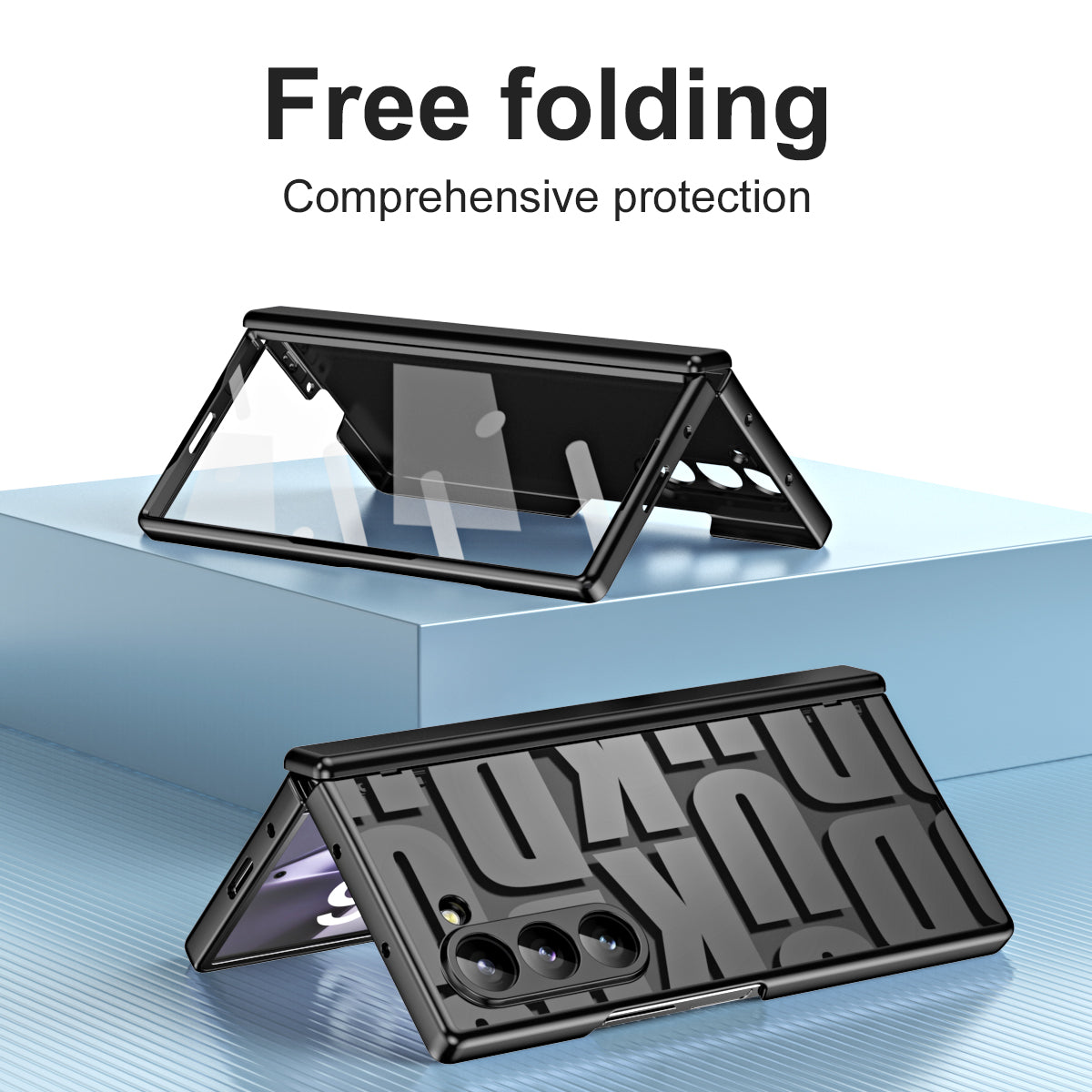 For Samsung Galaxy Z Fold6 5G Case Electroplating PC Phone Cover with Tempered Glass Film - Black