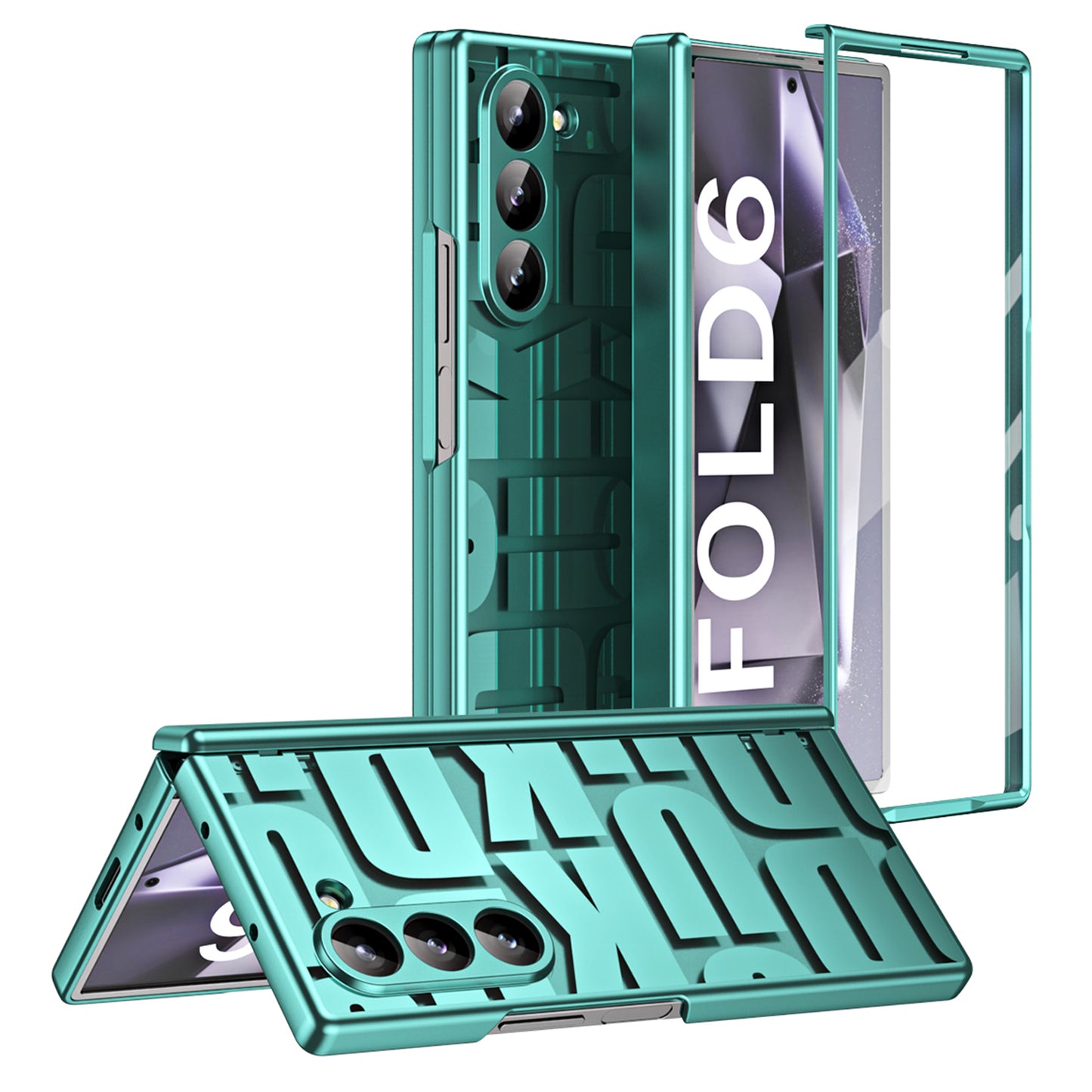 For Samsung Galaxy Z Fold6 5G Case Electroplating PC Phone Cover with Tempered Glass Film - Green