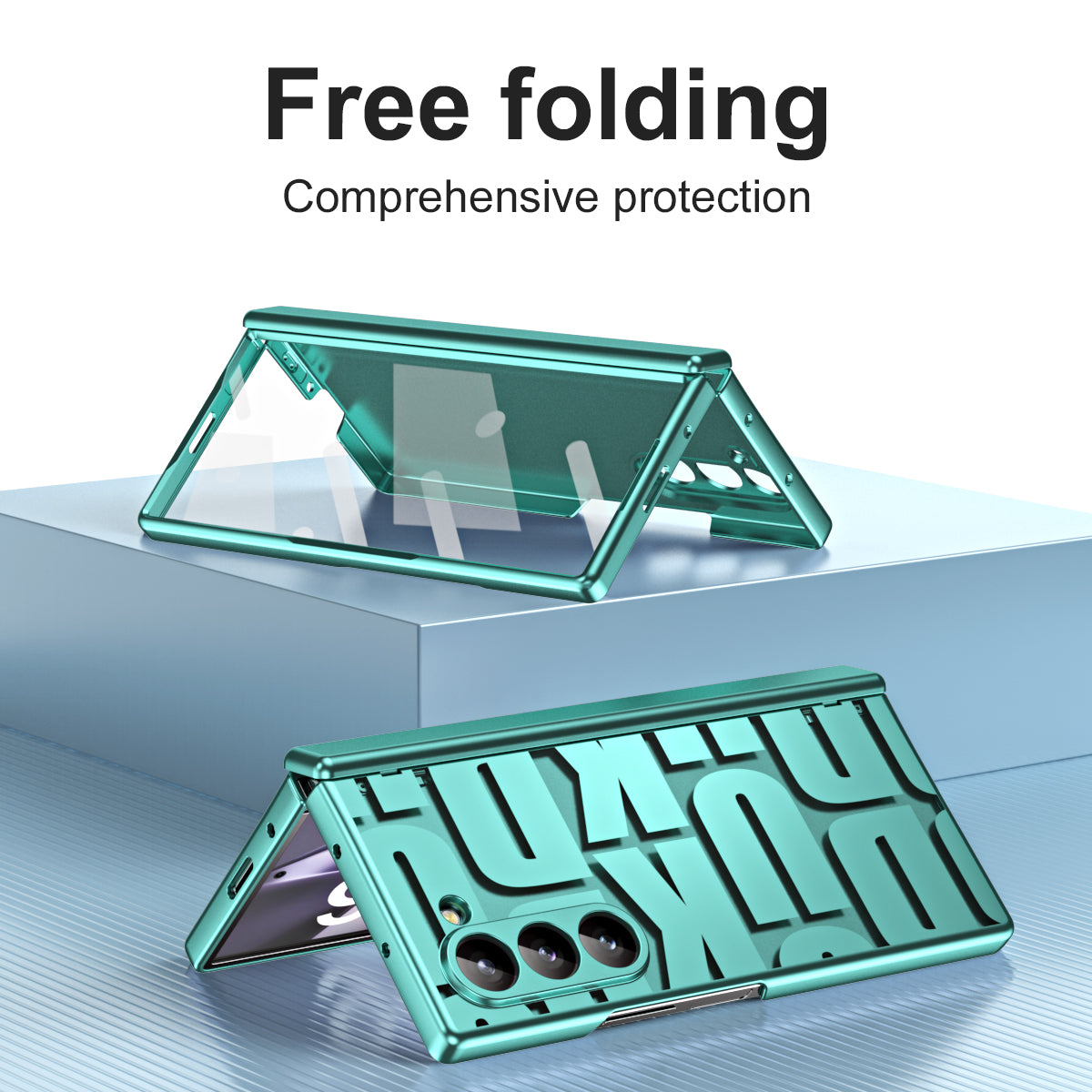For Samsung Galaxy Z Fold6 5G Case Electroplating PC Phone Cover with Tempered Glass Film - Green