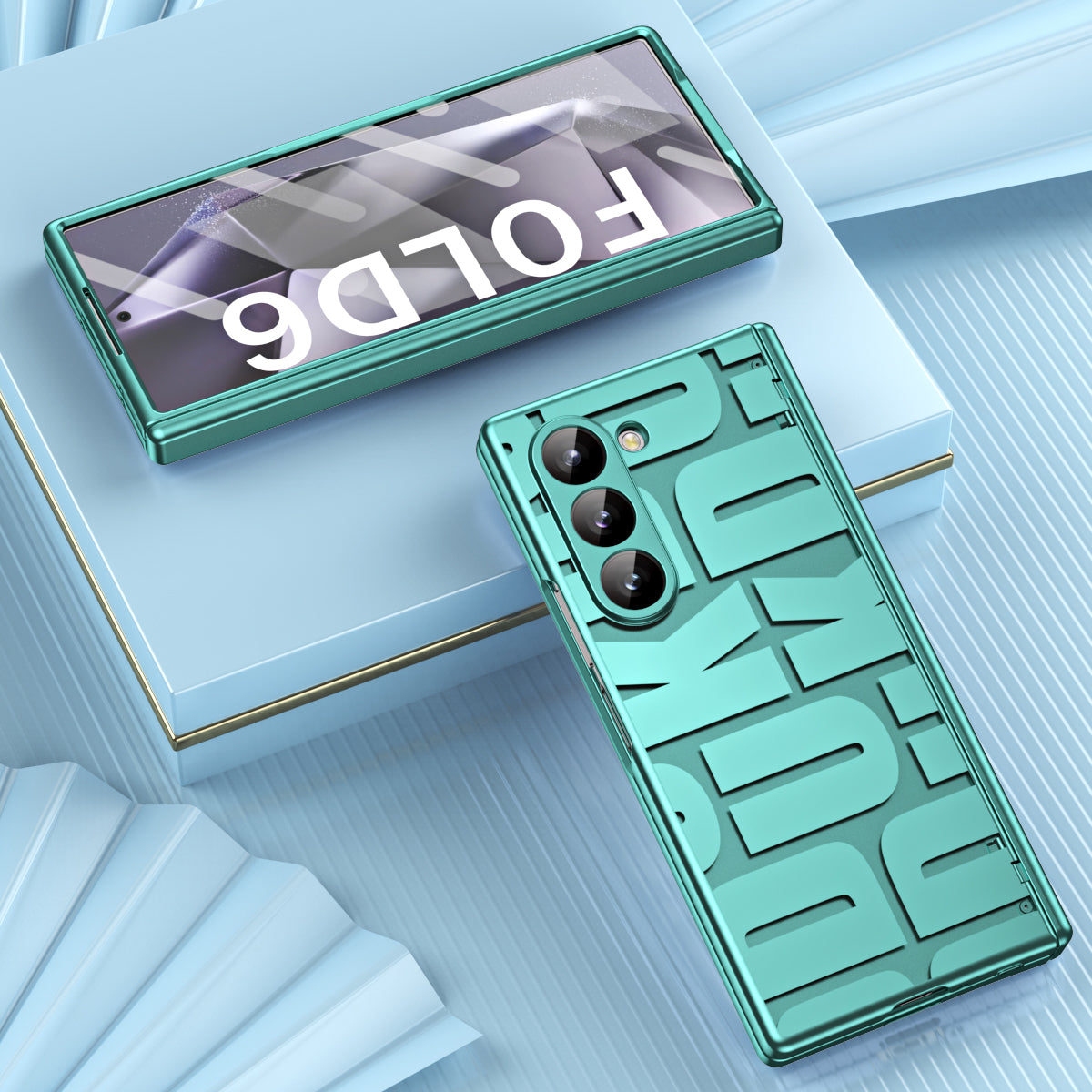 For Samsung Galaxy Z Fold6 5G Case Electroplating PC Phone Cover with Tempered Glass Film - Green