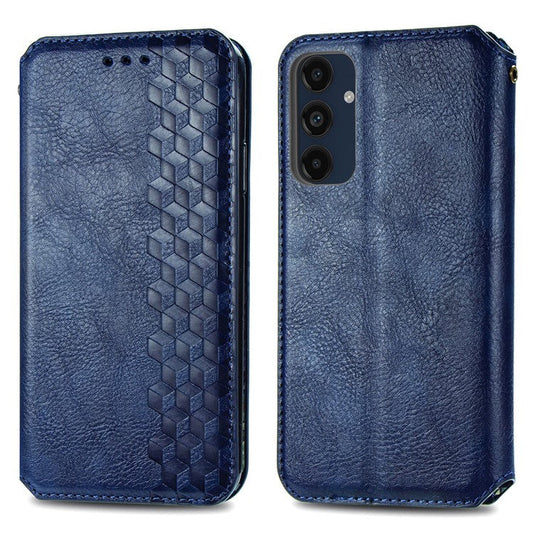 For Samsung Galaxy M55 5G / C55 5G / F55 5G PU Leather Case Rhombus Imprint Wallet Stand Phone Cover - Blue