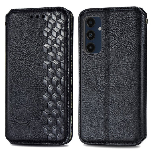 For Samsung Galaxy M55 5G / C55 5G / F55 5G PU Leather Case Rhombus Imprint Wallet Stand Phone Cover - Black