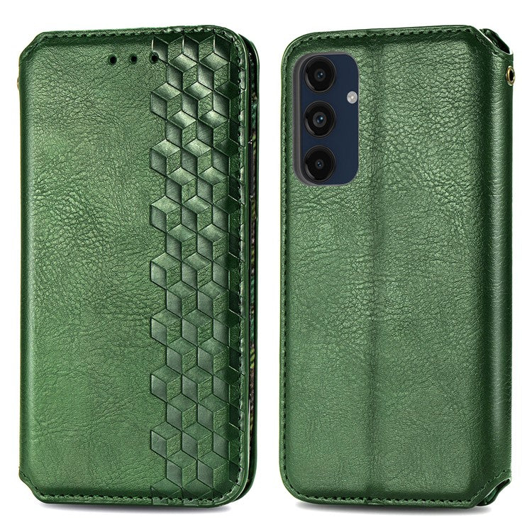 For Samsung Galaxy M55 5G / C55 5G / F55 5G PU Leather Case Rhombus Imprint Wallet Stand Phone Cover - Green