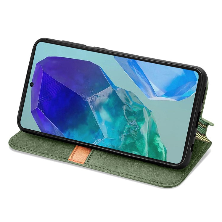 For Samsung Galaxy M55 5G / C55 5G / F55 5G PU Leather Case Rhombus Imprint Wallet Stand Phone Cover - Green