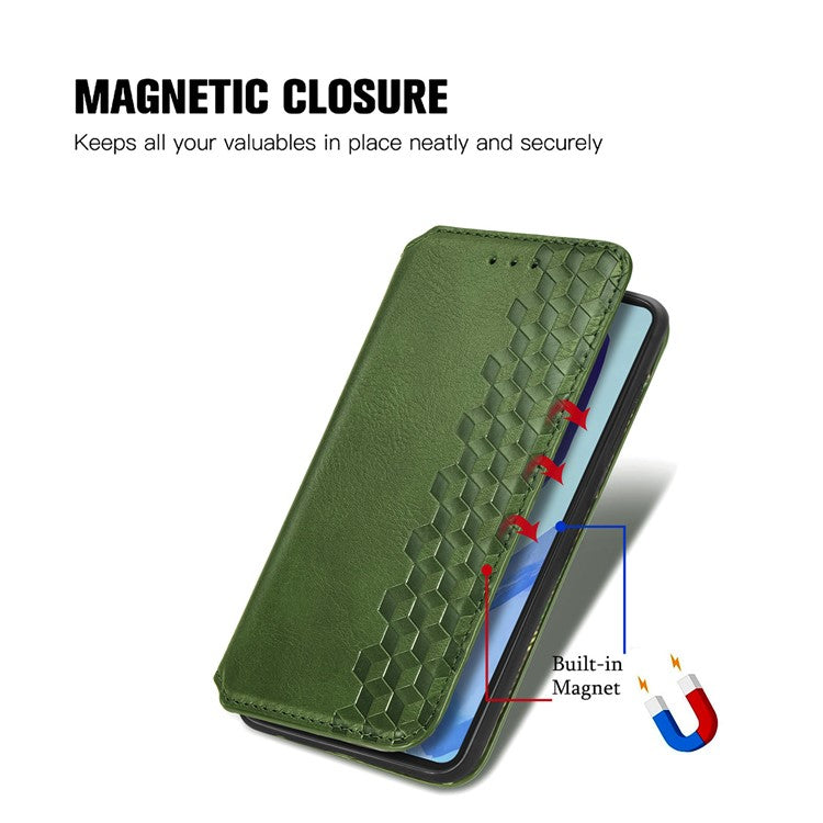 For Samsung Galaxy M55 5G / C55 5G / F55 5G PU Leather Case Rhombus Imprint Wallet Stand Phone Cover - Green
