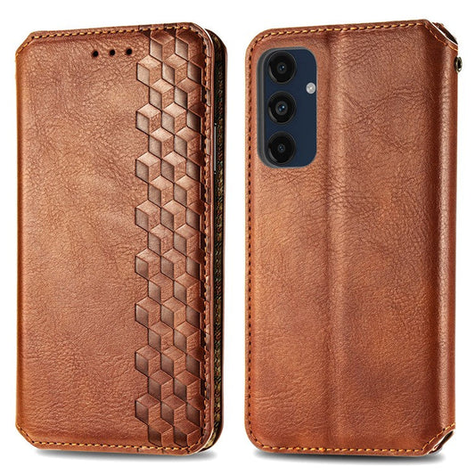 For Samsung Galaxy M55 5G / C55 5G / F55 5G PU Leather Case Rhombus Imprint Wallet Stand Phone Cover - Brown