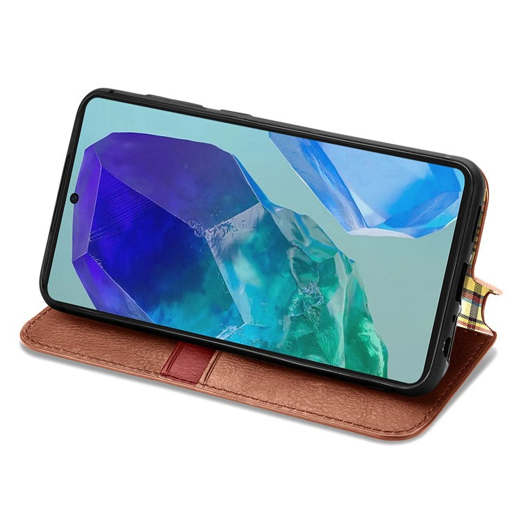 For Samsung Galaxy M55 5G / C55 5G / F55 5G PU Leather Case Rhombus Imprint Wallet Stand Phone Cover - Brown