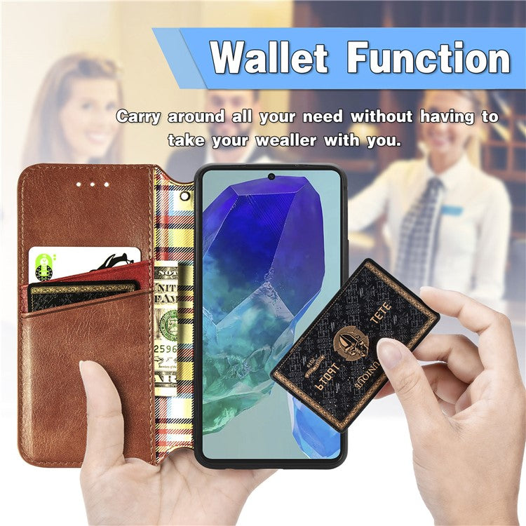 For Samsung Galaxy M55 5G / C55 5G / F55 5G PU Leather Case Rhombus Imprint Wallet Stand Phone Cover - Brown