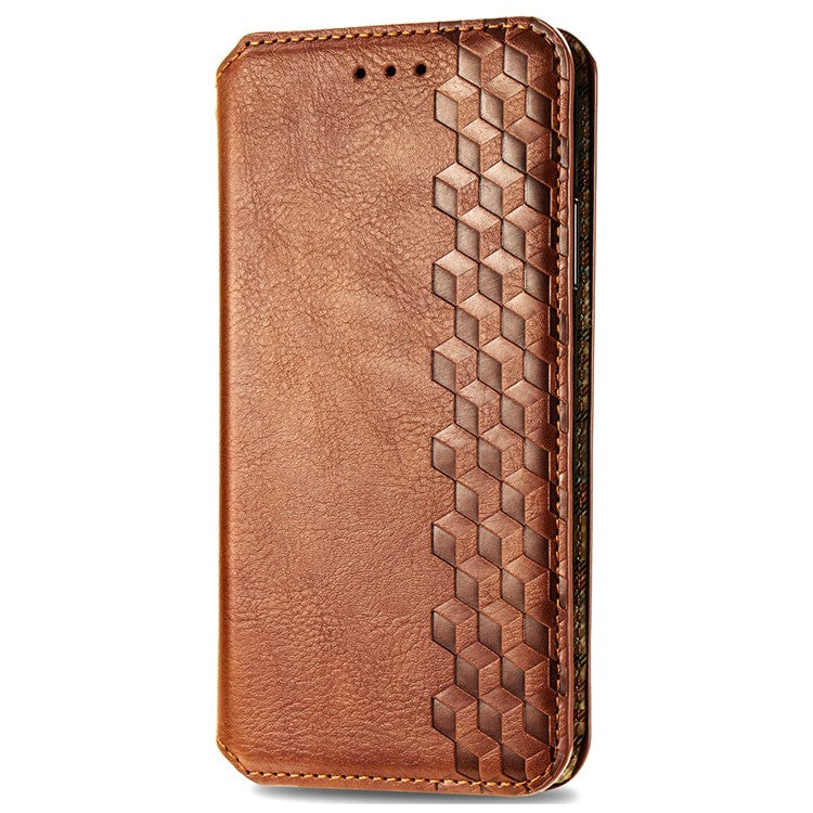 For Samsung Galaxy M55 5G / C55 5G / F55 5G PU Leather Case Rhombus Imprint Wallet Stand Phone Cover - Brown