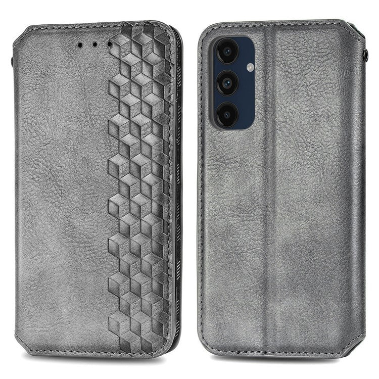 For Samsung Galaxy M55 5G / C55 5G / F55 5G PU Leather Case Rhombus Imprint Wallet Stand Phone Cover - Grey