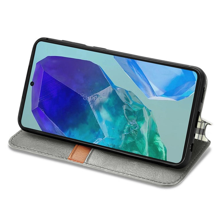 For Samsung Galaxy M55 5G / C55 5G / F55 5G PU Leather Case Rhombus Imprint Wallet Stand Phone Cover - Grey