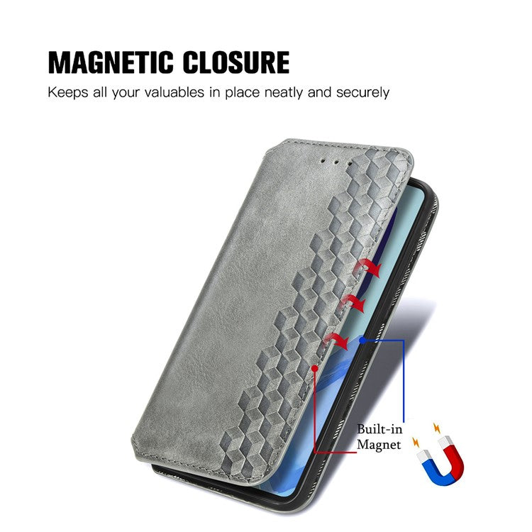 For Samsung Galaxy M55 5G / C55 5G / F55 5G PU Leather Case Rhombus Imprint Wallet Stand Phone Cover - Grey